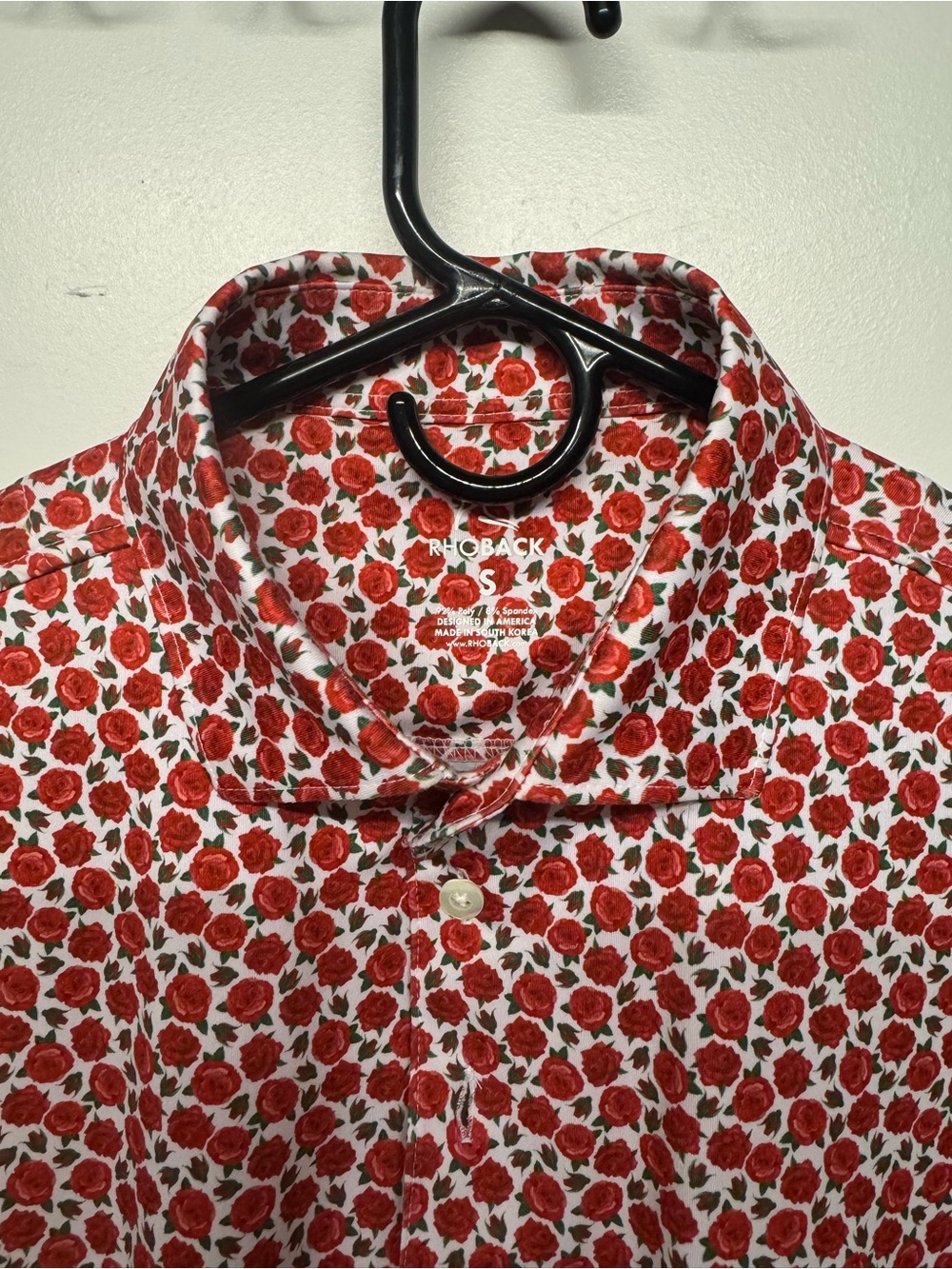 Rhoback Men’s Red Rose-Print Casual Button-Down Shirt